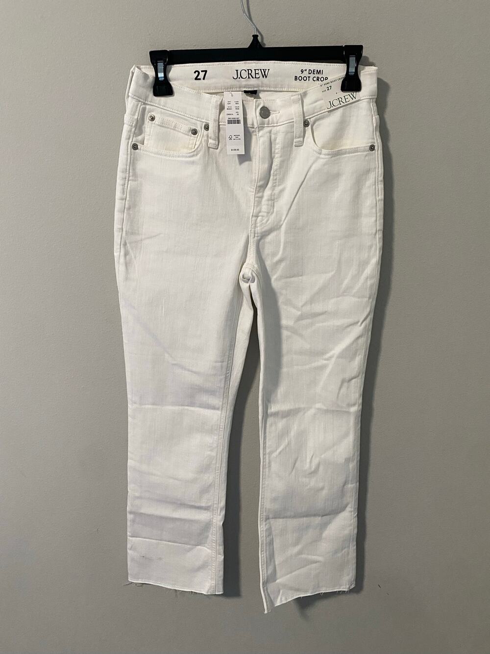 New J.Crew 9" Demi Bootcut White Denim Jeans Size 27